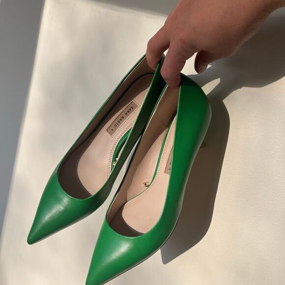 Zara Basics Emerald Green pointed toe Heels Size 10.5 - Picture 10 of 12
